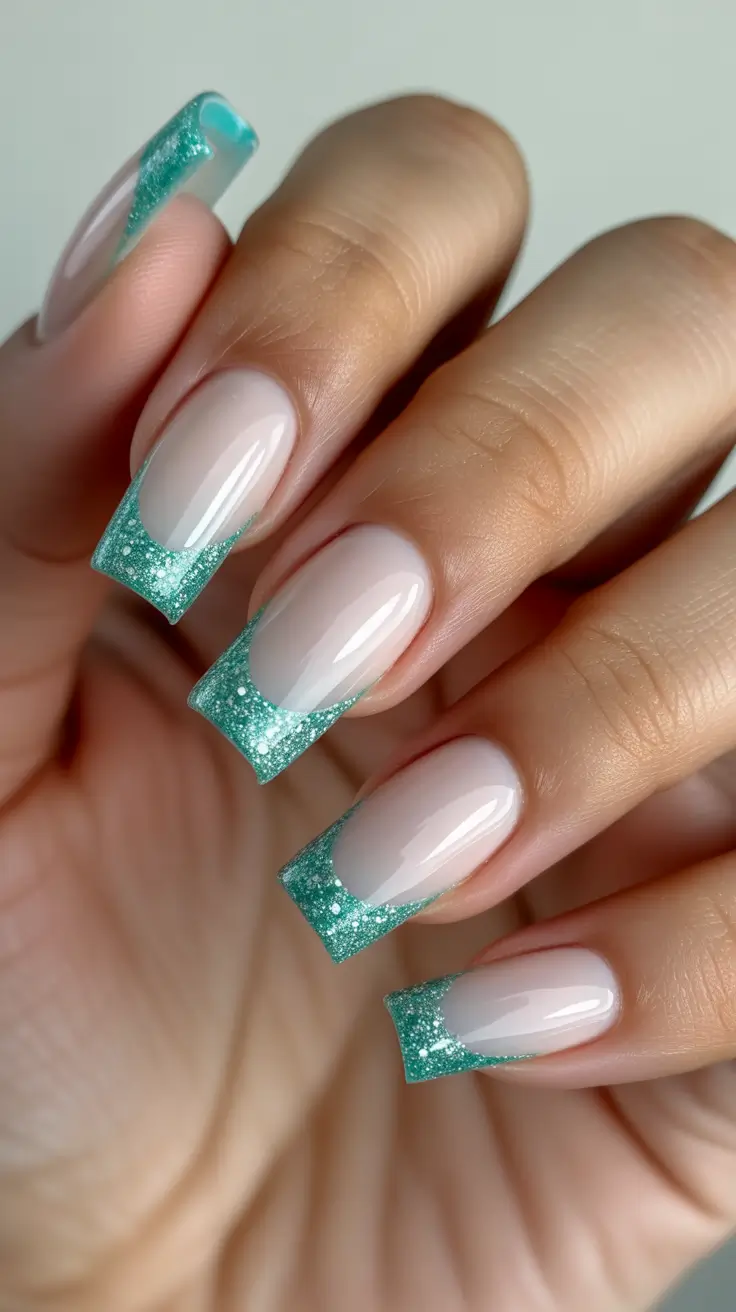 christmas french nails ideas 2025 Mint Snow French