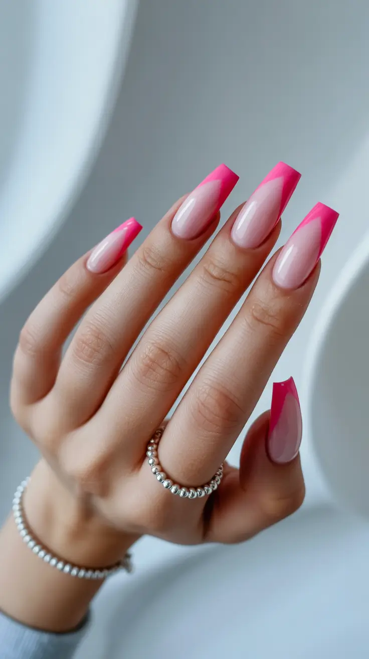 christmas french nails ideas 2025 Vibrant Candy Pink French