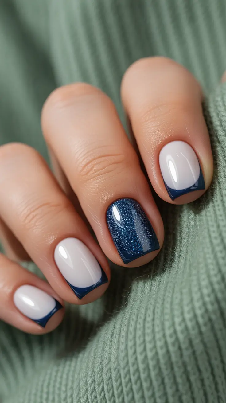 christmas french nails ideas 2025 Midnight Blue French