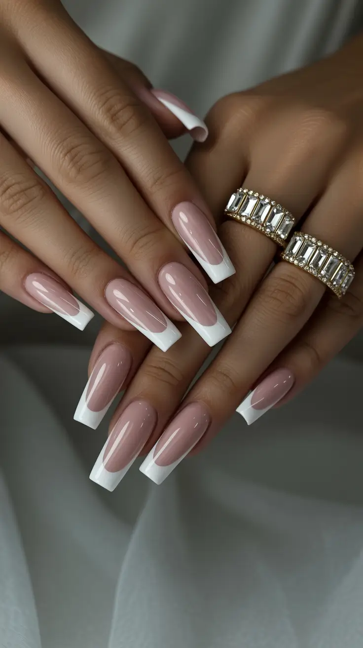 christmas french nails ideas 2025 Classic White Perfection