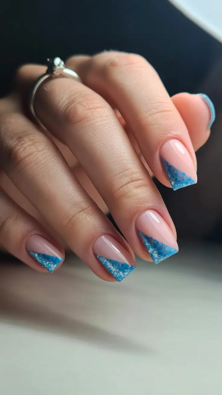 christmas gel nails ideas 2025 Frosted Blue Triangles