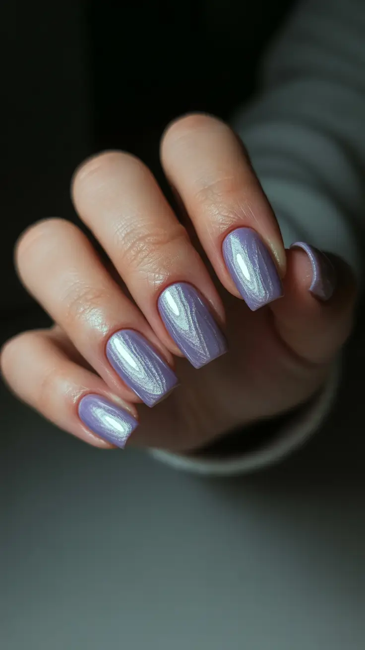 christmas gel nails ideas 2025 Iridescent Lilac Glow