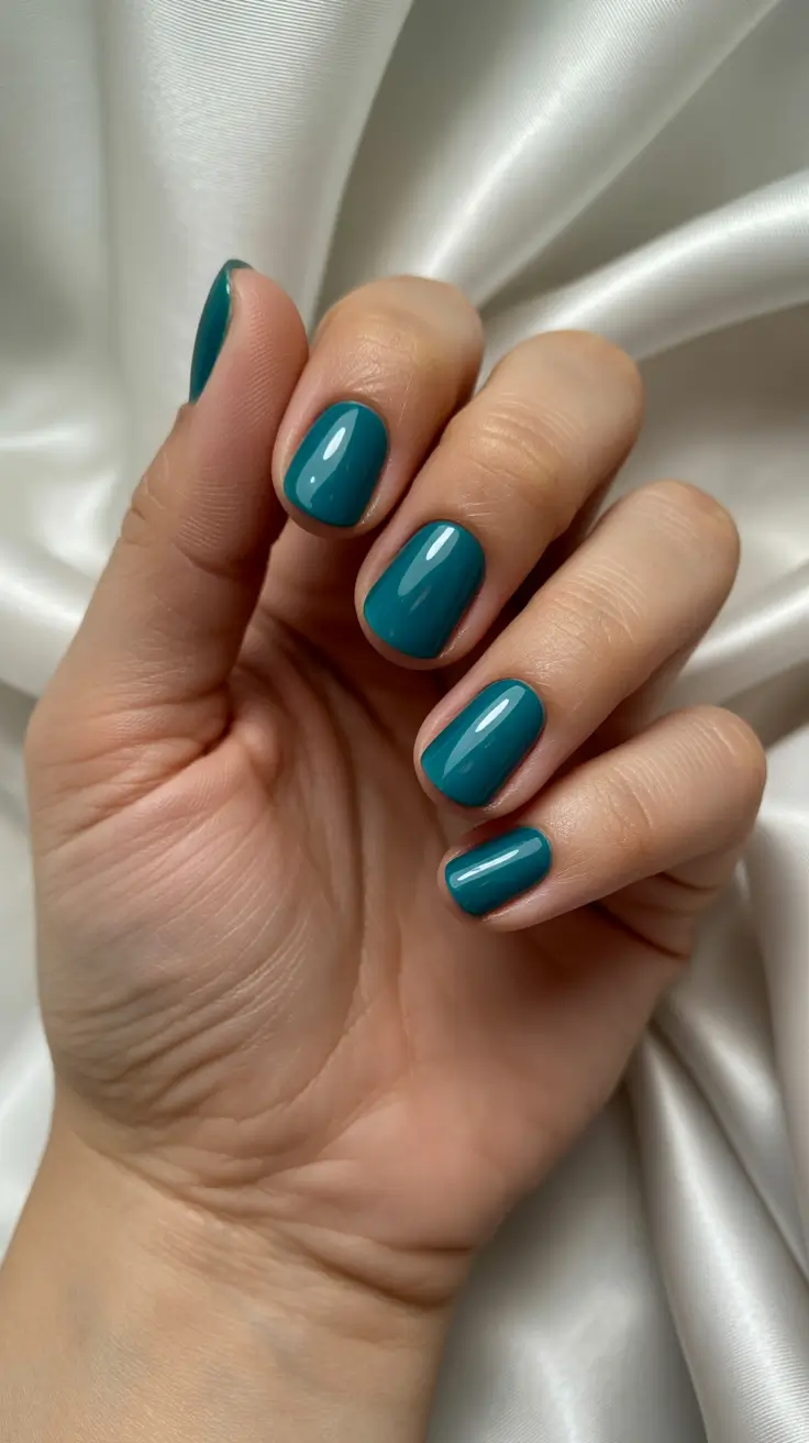 christmas gel nails ideas 2025 Teal Satin Dreams