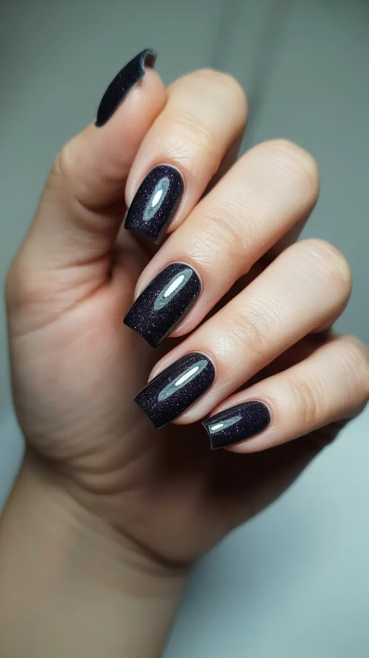 christmas gel nails ideas 2025 Midnight Sparkle
