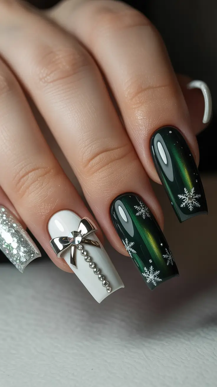 christmas gel nails ideas 2025 Gift Bow Glam