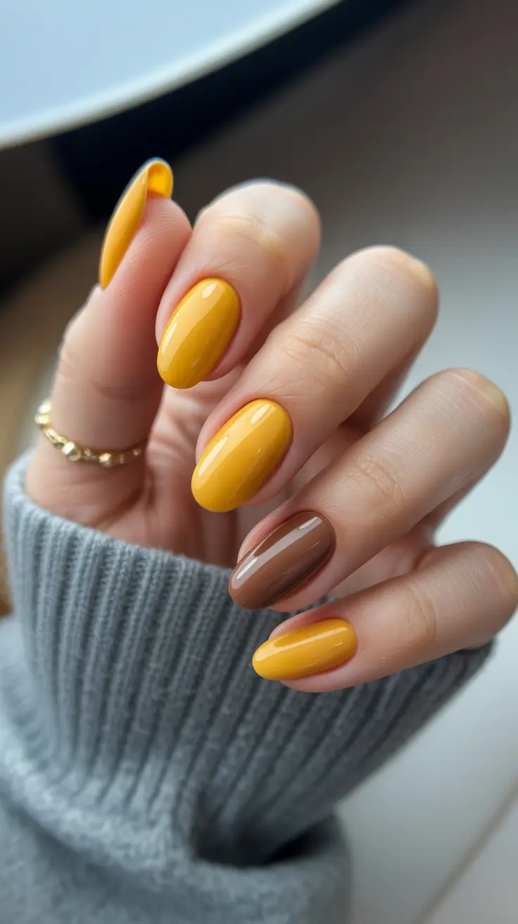 christmas gel nails ideas 2025 Golden Honey and Cocoa