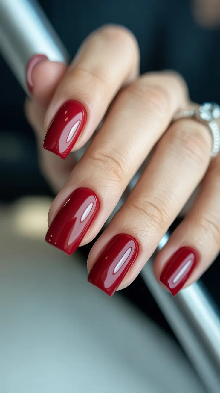 christmas gel nails ideas 2025 Classic Red Perfection