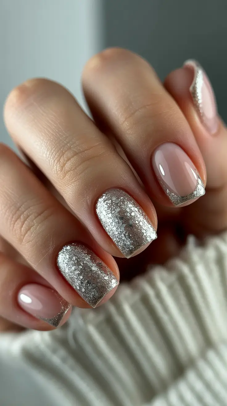 christmas gel nails ideas 2025 Silver Frost Tips