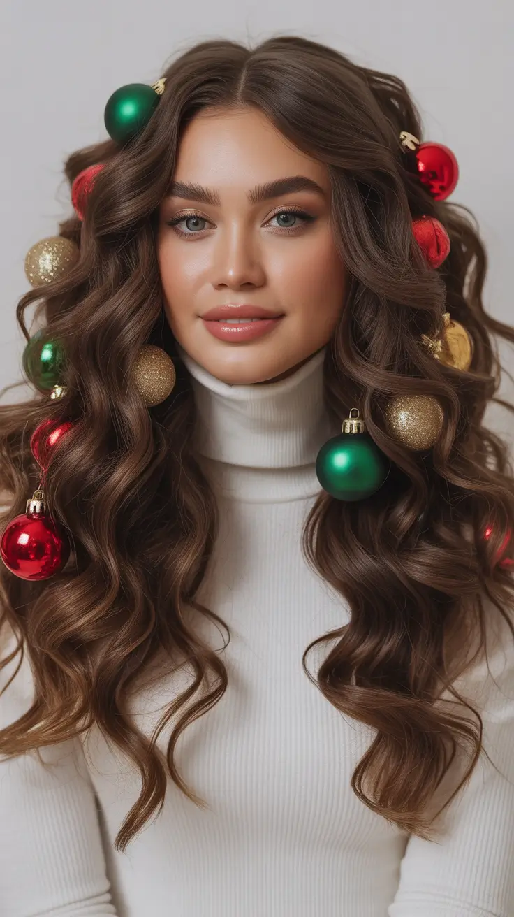 Christmas Hairstyles 2025 Playful Ornament Curls