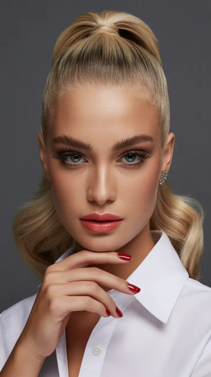 Christmas Hairstyles 2025 Glossy Retro Ponytail