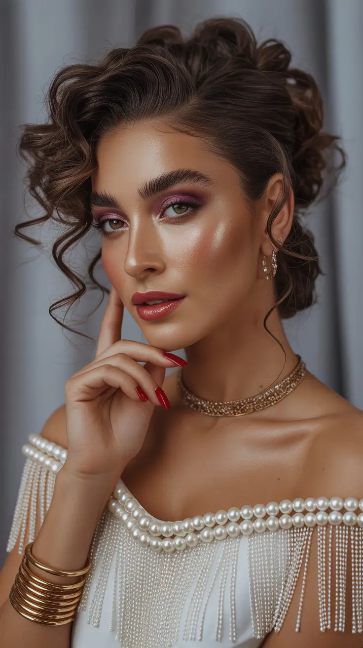 Christmas Hairstyles 2025 Soft Curls with Pearl Drama