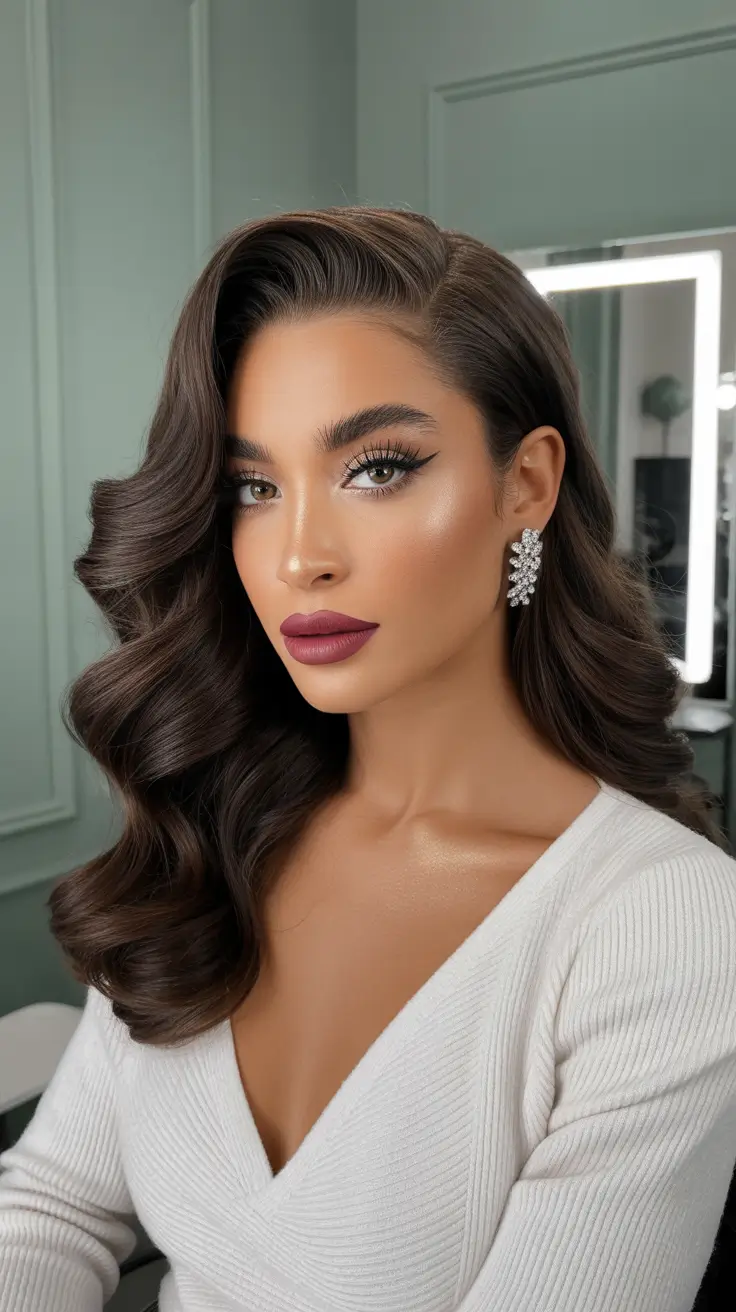 Christmas Hairstyles 2025 Side-Swept Luxe Curls