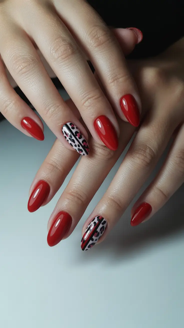 christmas nail art ideas 2025 Crimson Leopard Spark
