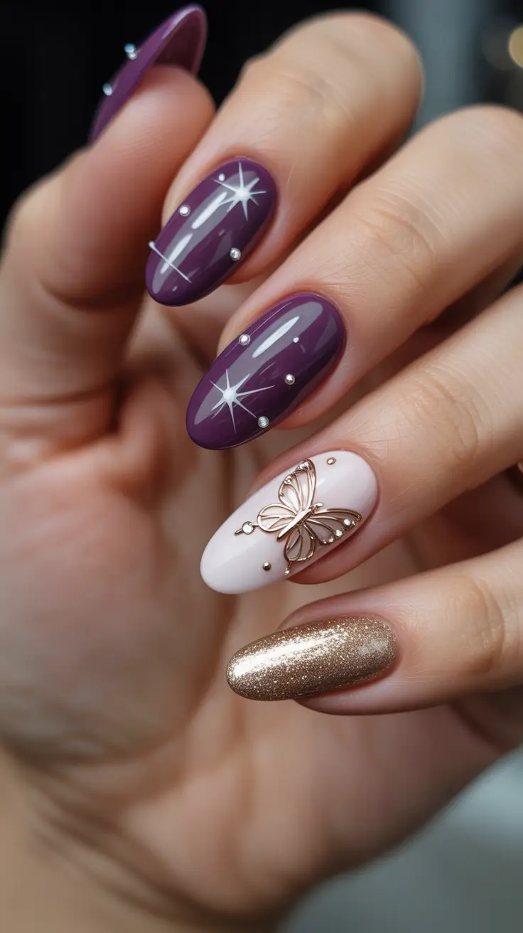 christmas nail art ideas 2025 Plum Stardust