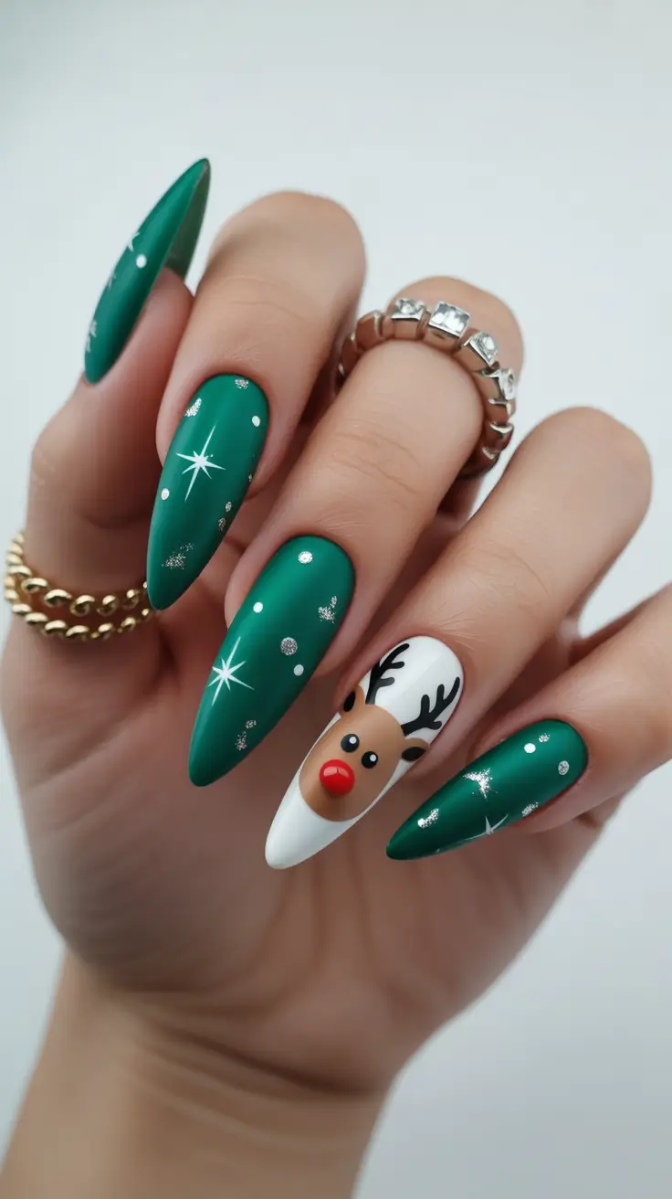 christmas nail art ideas 2025 Rudolph's Magic