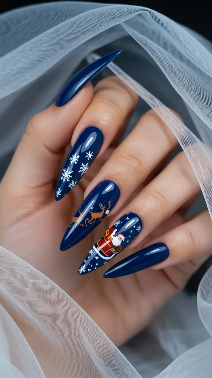 christmas nail art ideas 2025 Santa's Sleigh Ride