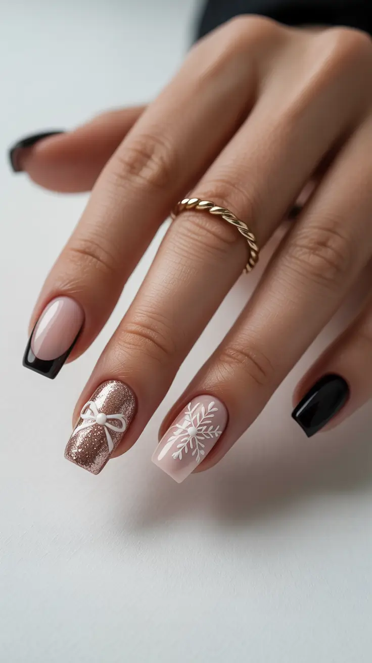 christmas nail art ideas 2025 Gilded Gift Wrap