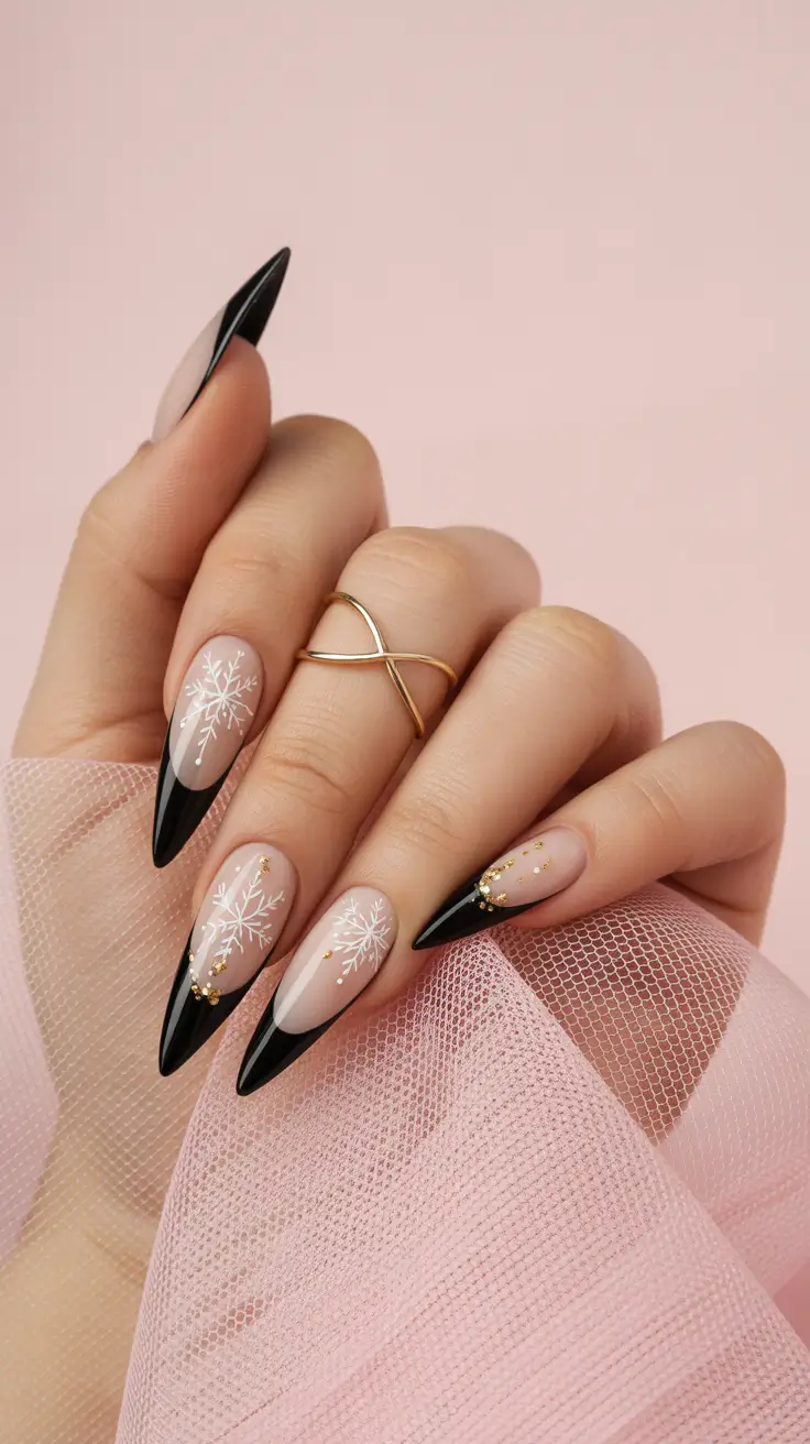 christmas nail art ideas 2025 Golden Noir Snow