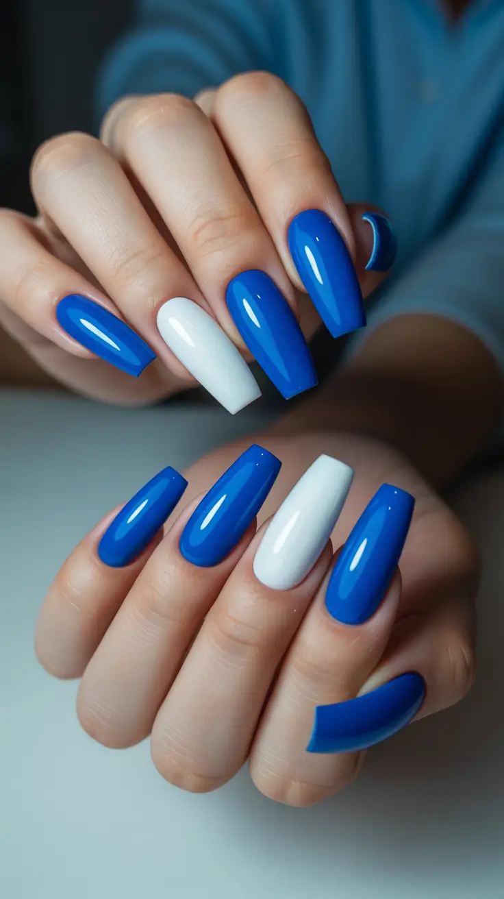 christmas nail color ideas 2025 Royal Blue Winter Glam