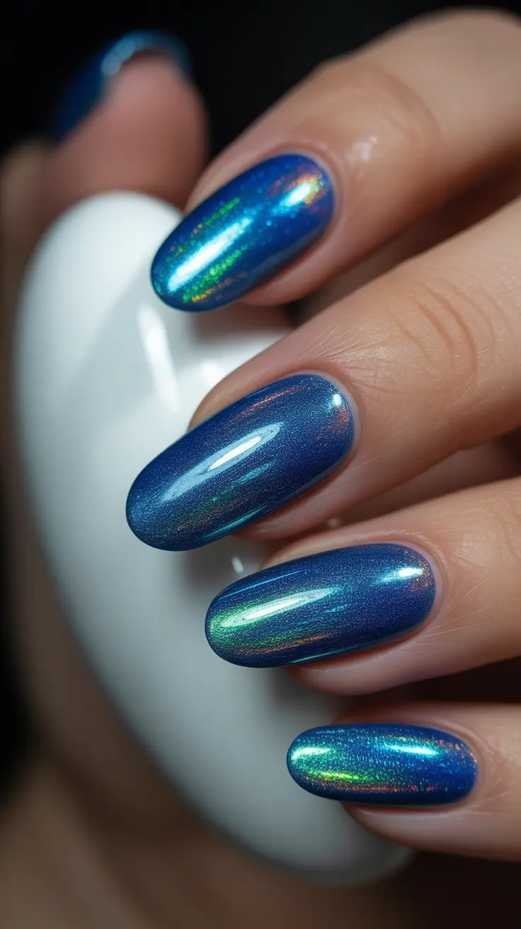 christmas nail color ideas 2025 Electric Blue Holographic