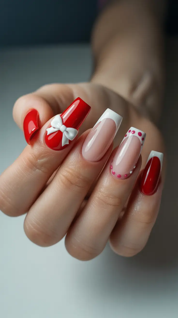 christmas nail color ideas 2025 Gift-Wrapped Perfection