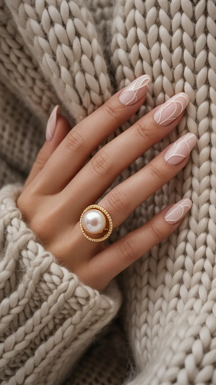 christmas nail color ideas 2025 Cream Swirl Elegance