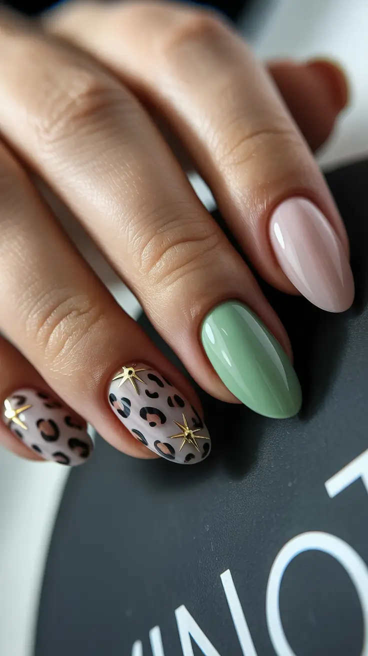 christmas nail color ideas 2025 Mint Luxe with Golden Wild