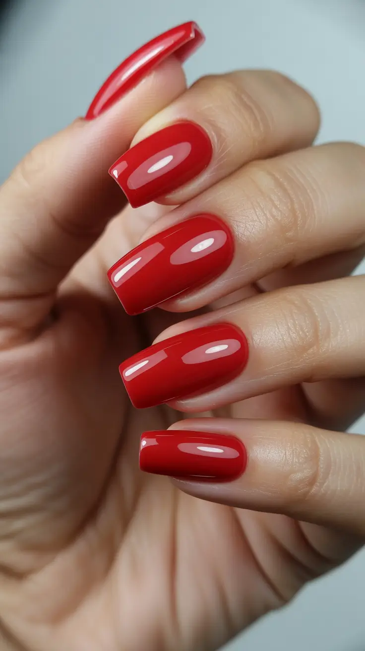 christmas nail color ideas 2025 Classic Scarlet Elegance