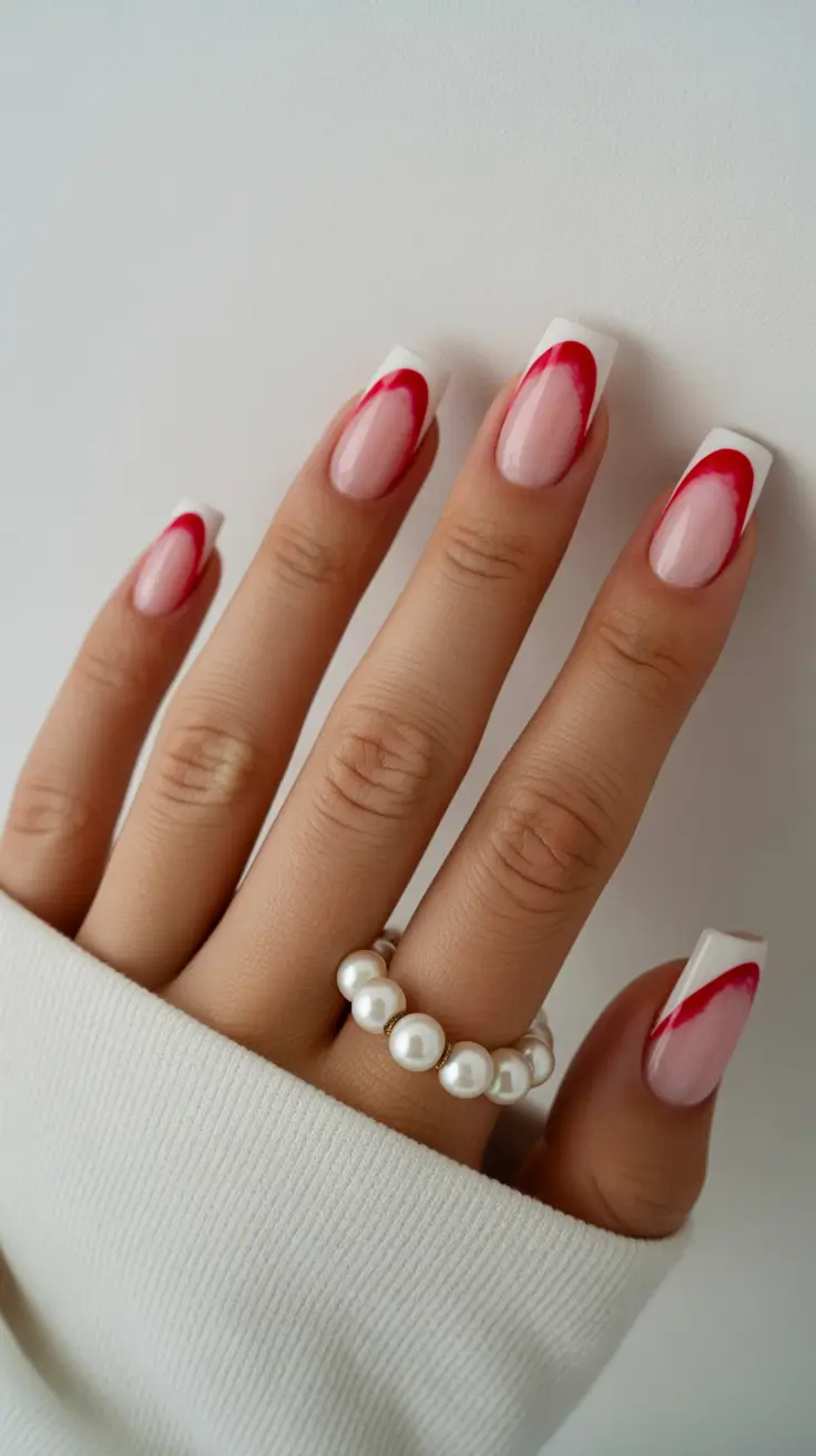 christmas nail design ideas 2025 modern french red twist