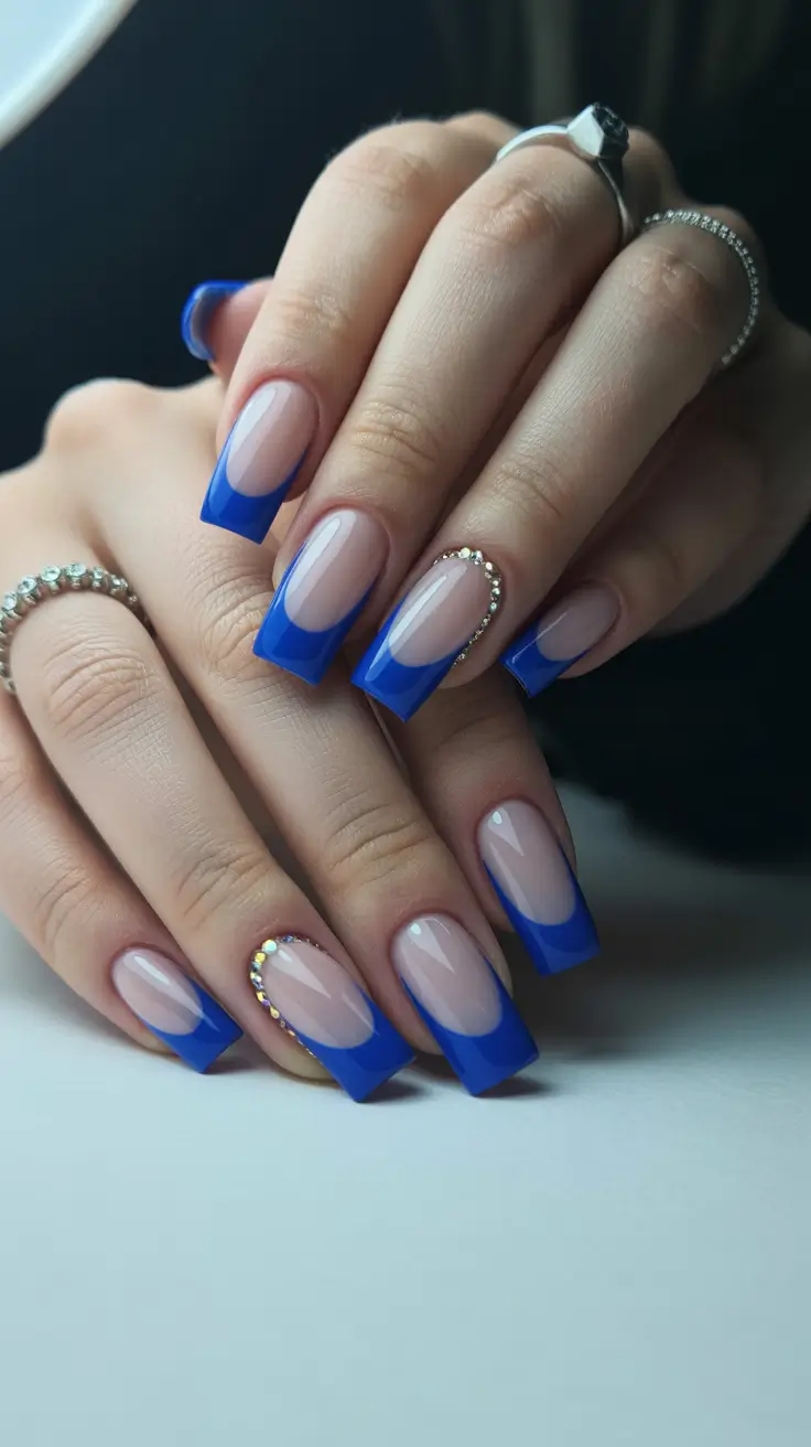 christmas nail design ideas 2025 royal blue glam french
