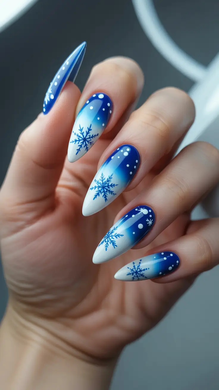 christmas nails acrylic ideas 2025 Frosty Blue Wonderland