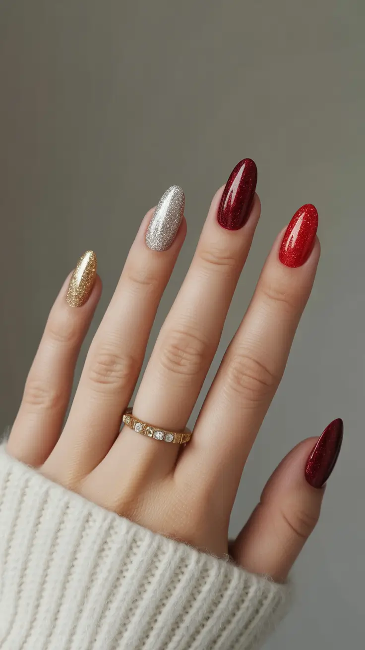 christmas nails acrylic ideas 2025 Gilded Holiday Glam