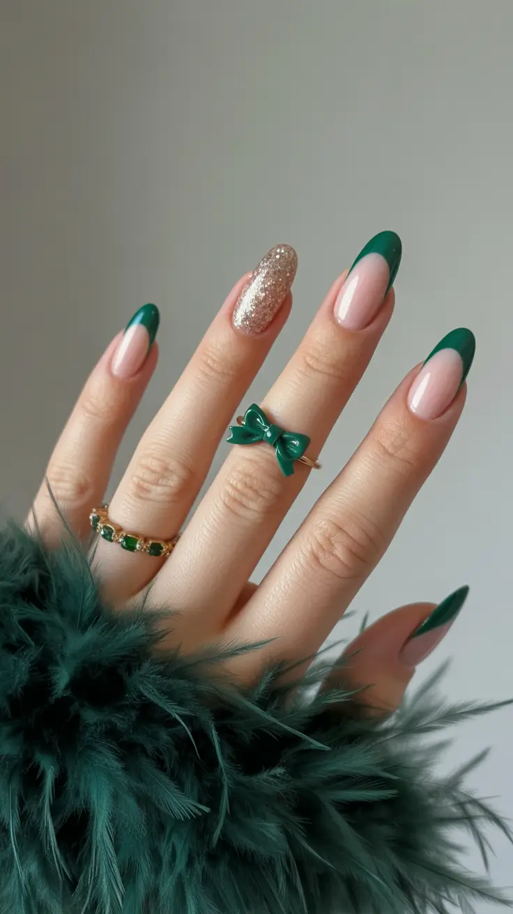 christmas nails acrylic ideas 2025 Emerald French Magic