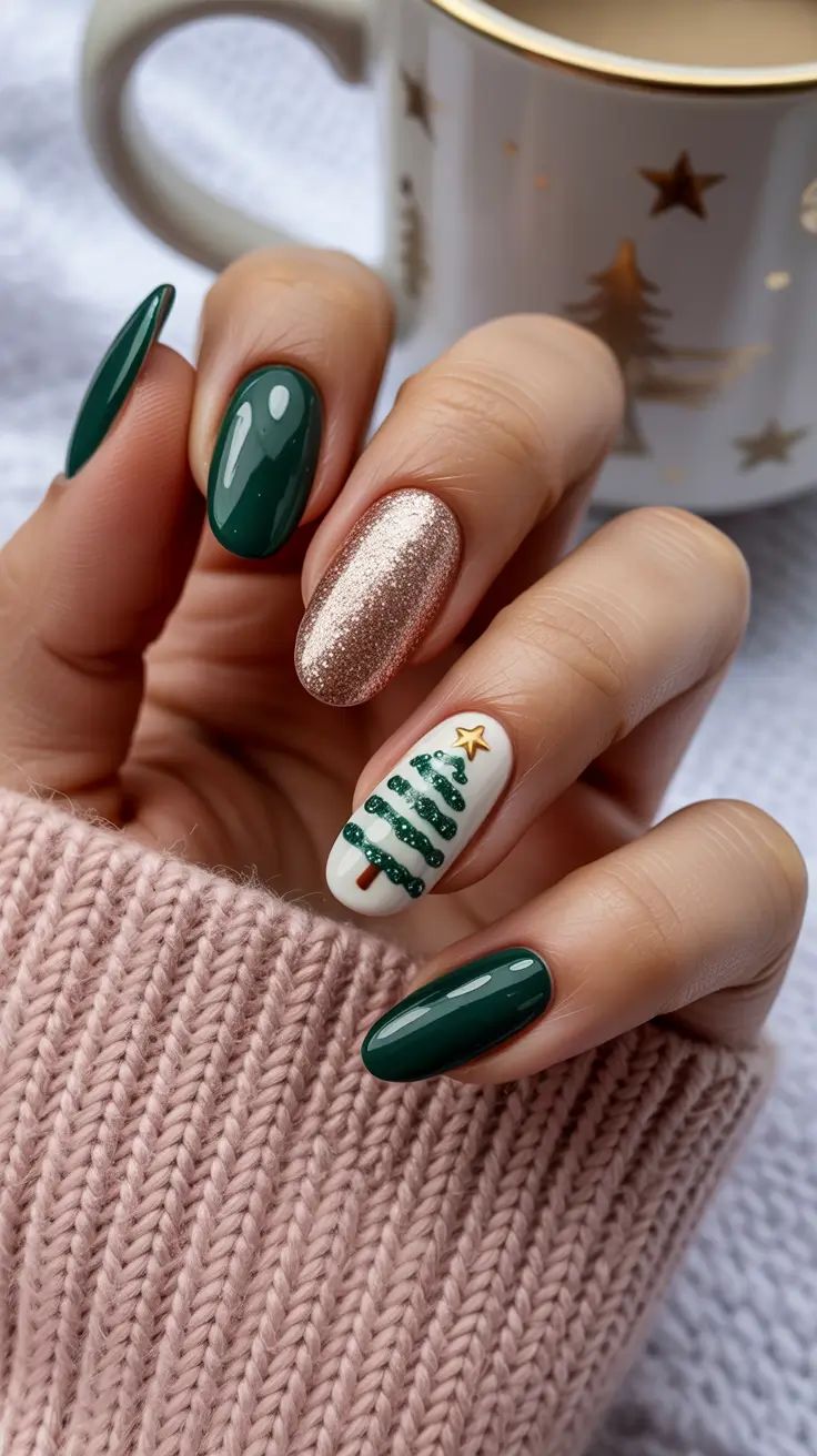 christmas nails acrylic ideas 2025 Cozy Christmas Tree Charm