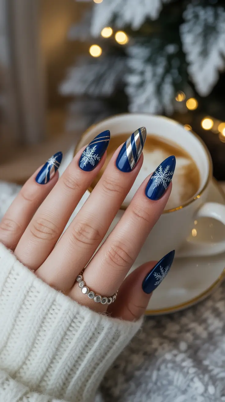 christmas nails acrylic ideas 2025 Royal Snowflake Charm