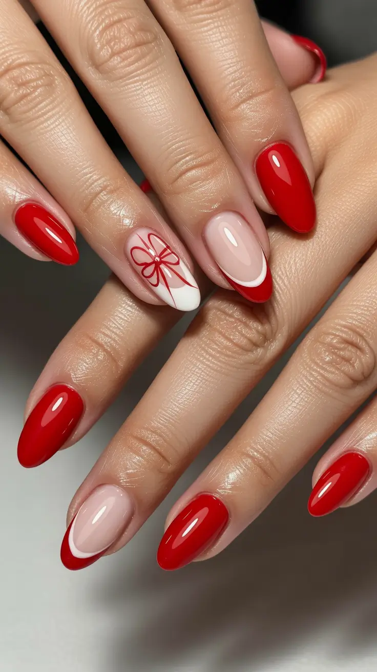 christmas nails acrylic ideas 2025 Gift Wrap Red