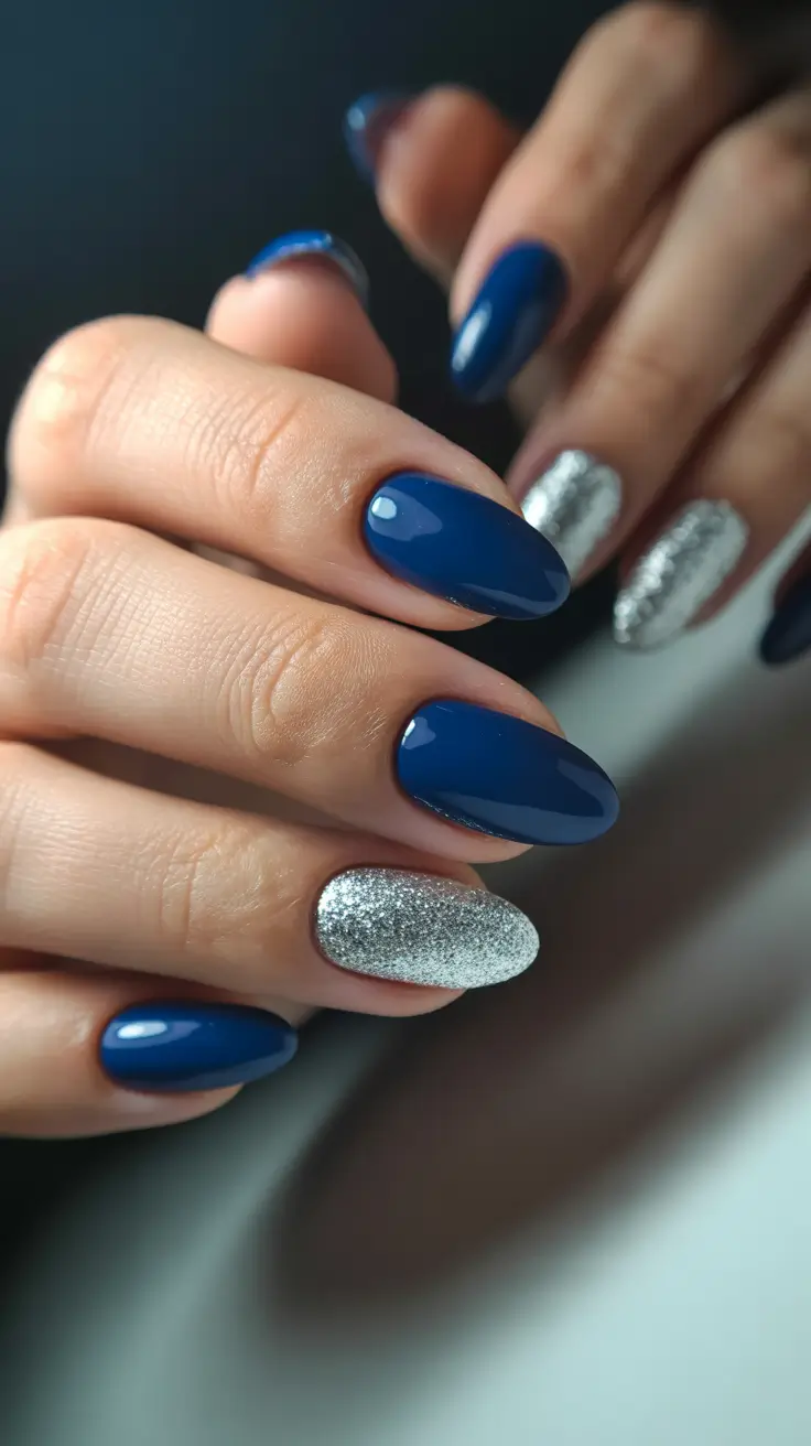 christmas nails acrylic ideas 2025 Starry Silver Nights
