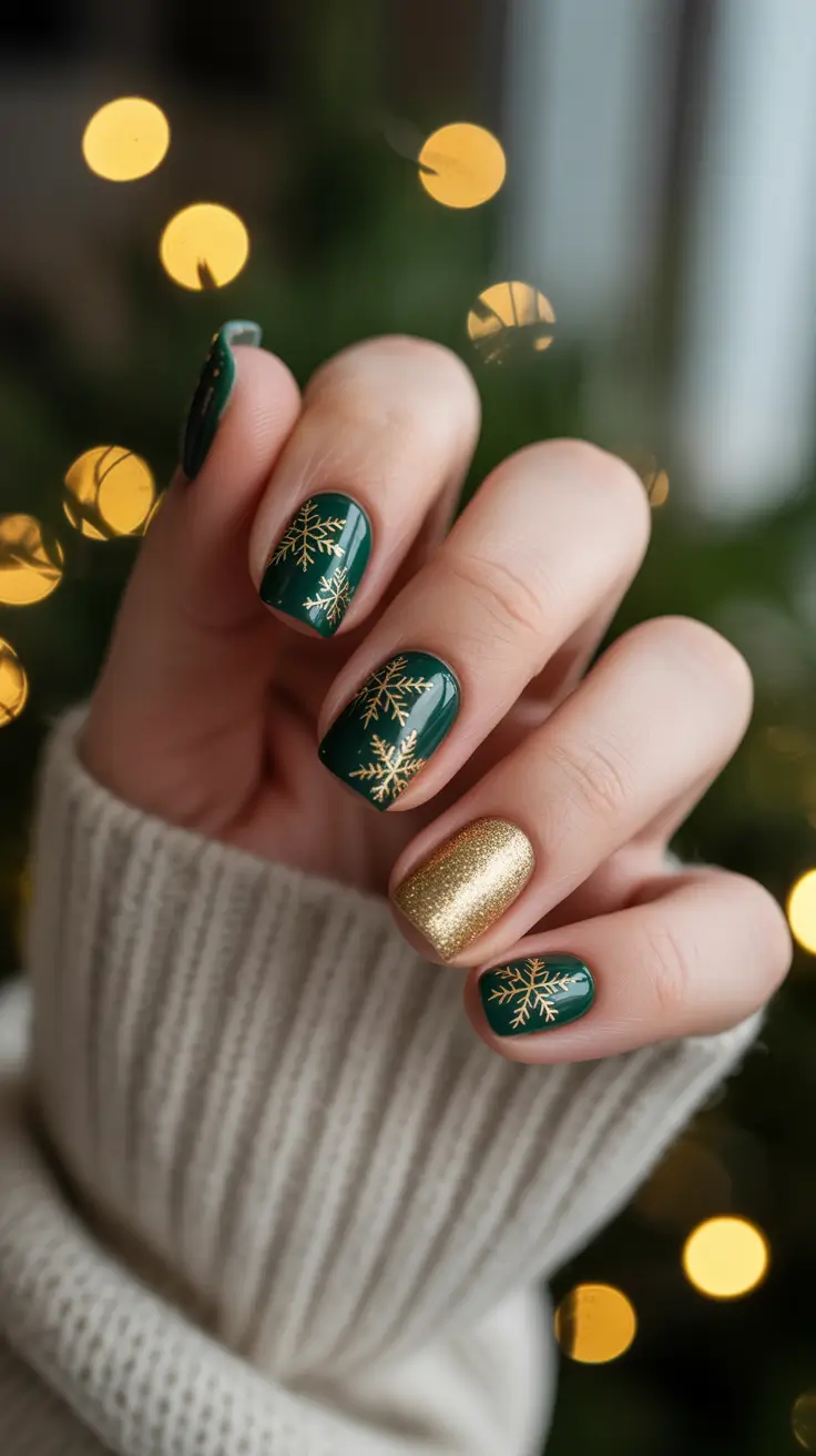christmas nails acrylic ideas 2025 Golden Evergreen Spark