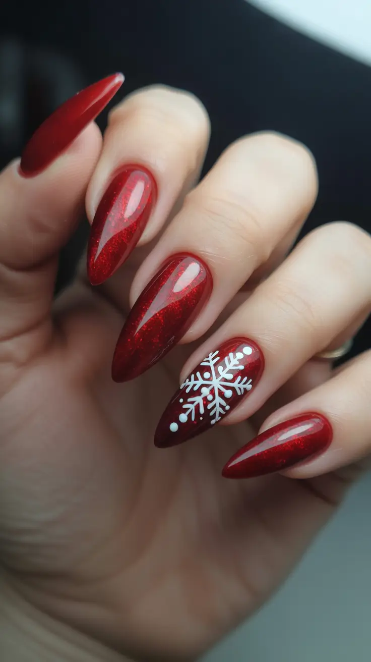 christmas nails acrylic ideas 2025 Classic Red Sparkle
