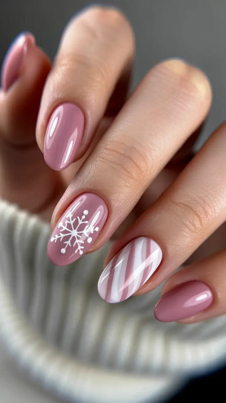 christmas nails acrylic ideas 2025 Soft Pink Snowdrift