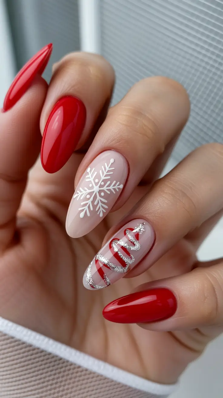 christmas nails acrylic ideas 2025 Candy Ribbon Delight
