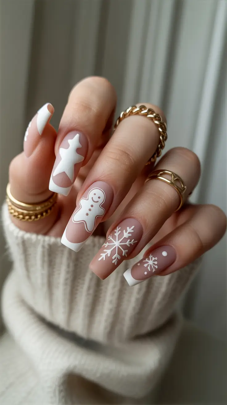 christmas nails acrylic ideas 2025 Gingerbread French Tips