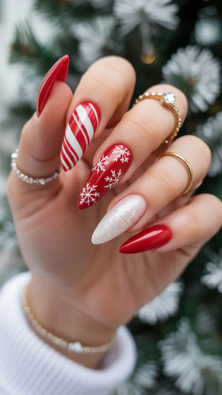 christmas nails acrylic ideas 2025 Candy Cane Crush