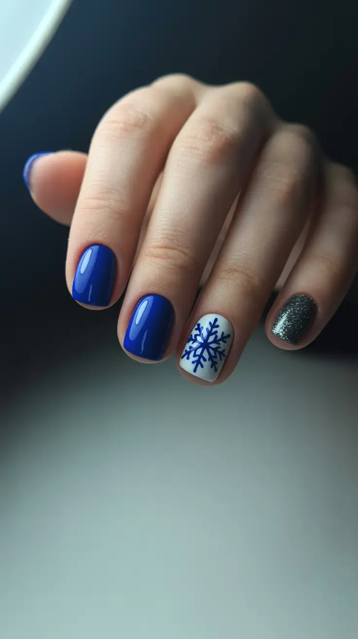 christmas nails acrylic ideas 2025 Blue Snowflake Bliss