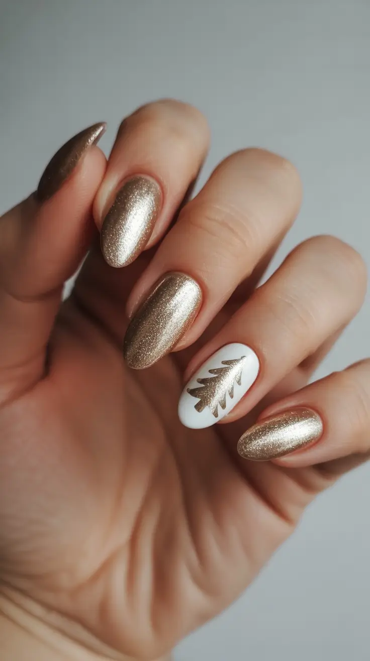 christmas tree nails ideas 2025 Golden Glow Minimalism
