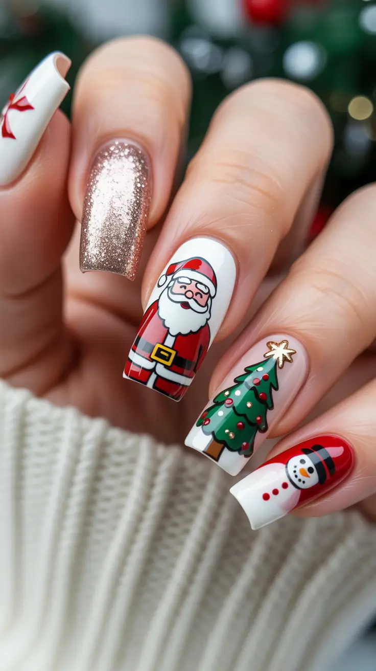 christmas tree nails ideas 2025 Santa & Friends Holiday Party