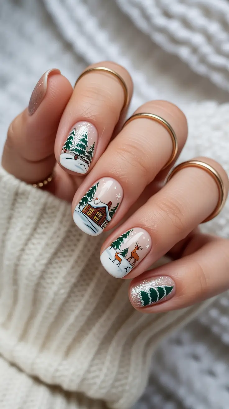 christmas tree nails ideas 2025 Cozy Winter Cabin Vibes