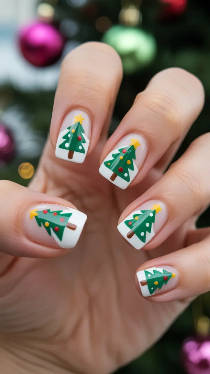 christmas tree nails ideas 2025 Playful Tree Parade