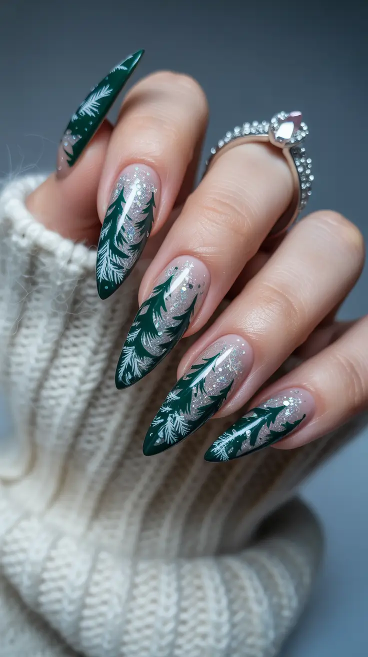 christmas tree nails ideas 2025 Evergreen Snowfall Fantasy