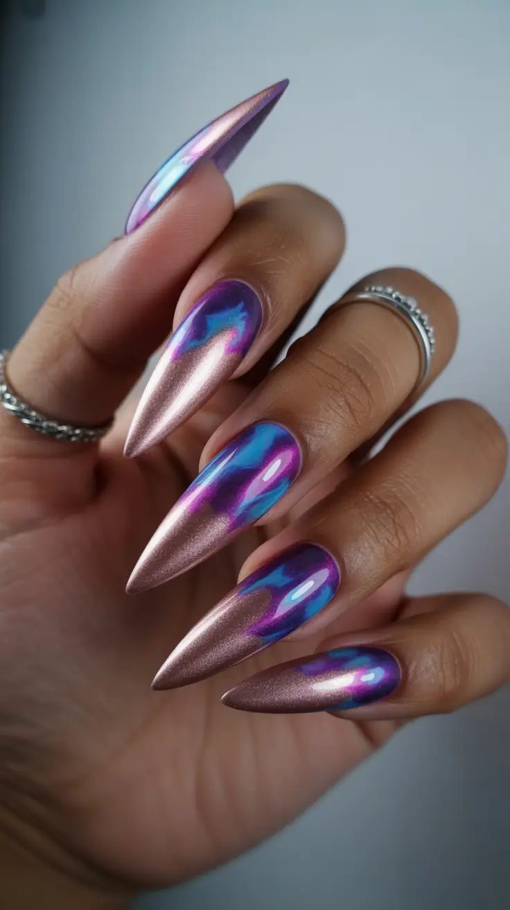 classy winter nails ideas 2025 - 2026 Chrome Aurora Fantasy